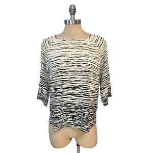 Vince Blouse Size Medium 100% Silk Striped Cream Black Top Shirt Small